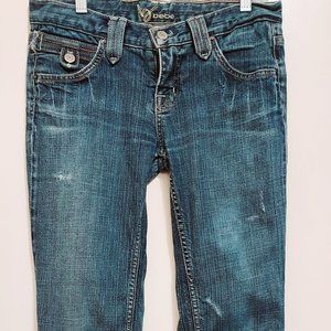 Women's BEBE Carmen Rivet Boot Cut Denim Blue Jeans Size  Dark Wash 27x33